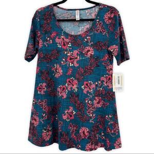 Lularoe Perfect T Womens Floral Top Cottagecore Blue Pink XXS
